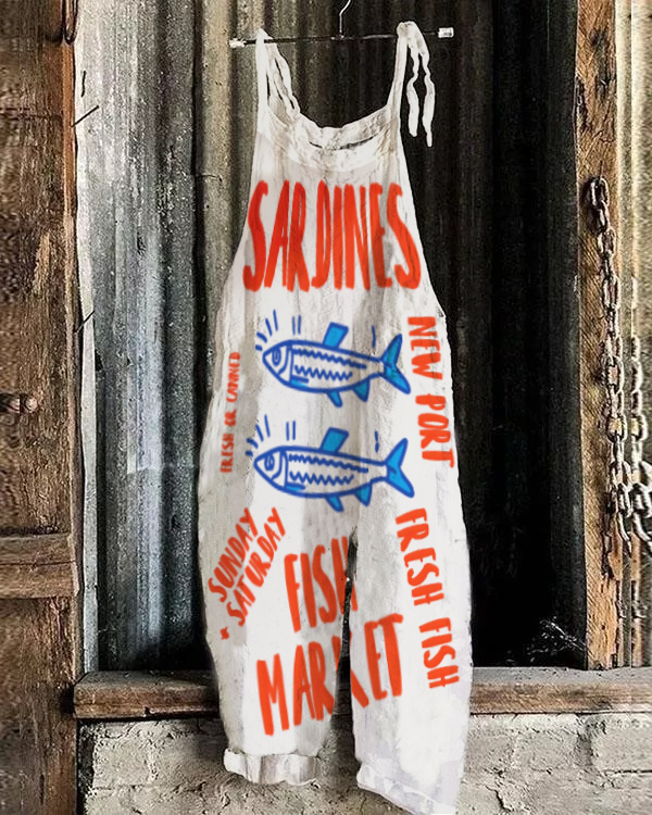 Fashion Sardines Japanese Art Linen Blend Jumpsuit be48