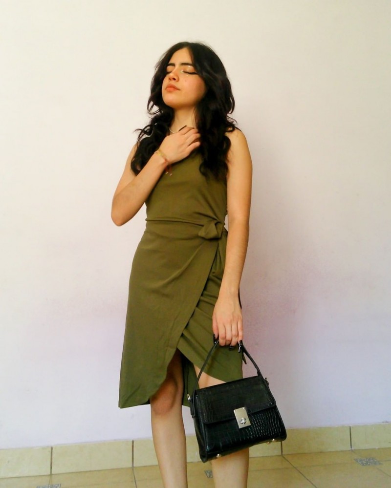 Green Wide Strap Shirred Bodycon Dress