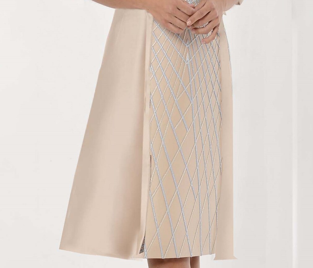 Women's Dress Set Two Piece Dress Knee Length Dress Beige 3/4 Length Sleeve Embroidery Embroidered Layered Fall Winter Stand Collar Modern Mature 2022 S M L XL 2XL 3XL