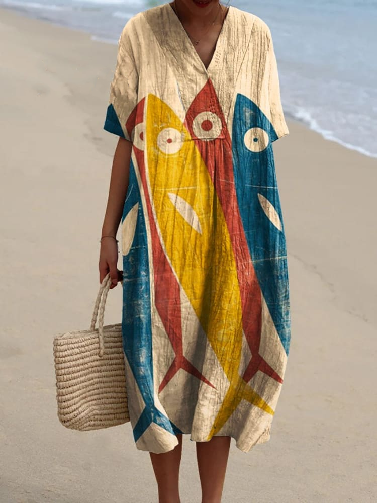 Women's Fish Art Print Casual Dress cdd4