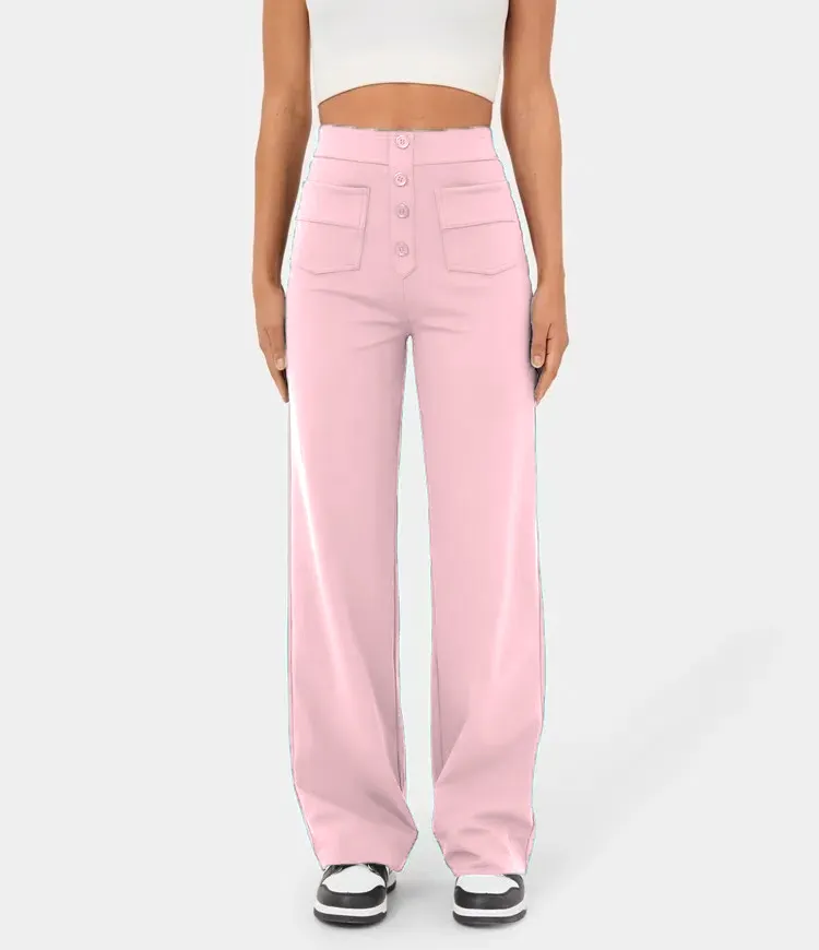 💖Today’s Promotion💐High Waisted Button Multiple Pockets Straight Leg Casual Pants