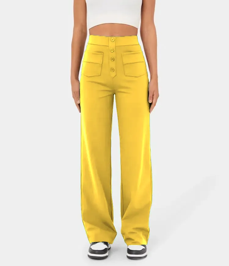 💖Today’s Promotion💐High Waisted Button Multiple Pockets Straight Leg Casual Pants