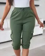Side Pockets Drawstring Waist Cropped Cargo Pants