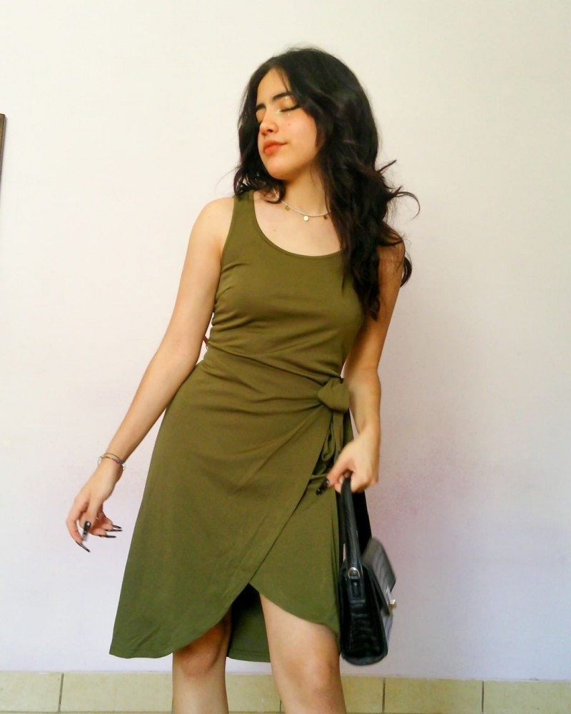 Green Wide Strap Shirred Bodycon Dress