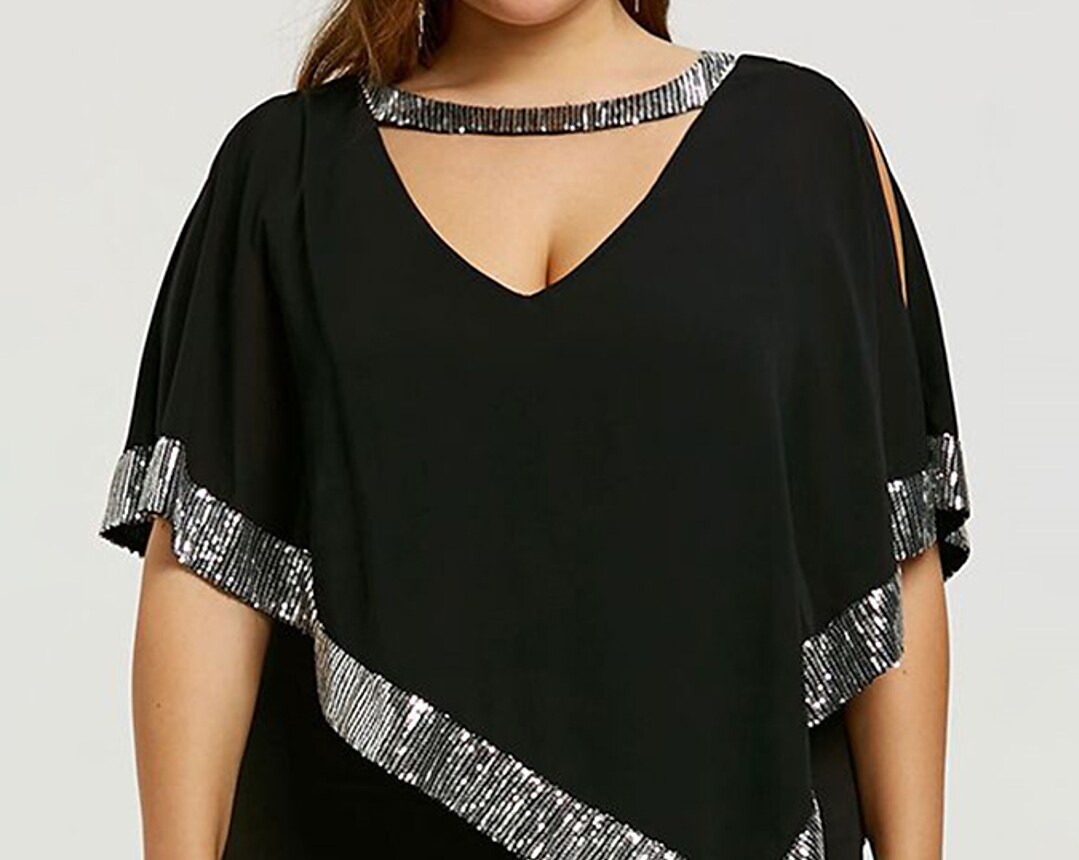 Women's Plus Size Casual Dress Color Block V Neck Half Sleeve Winter Fall Fashion Modern Mini Dress Holiday Weekend Dress