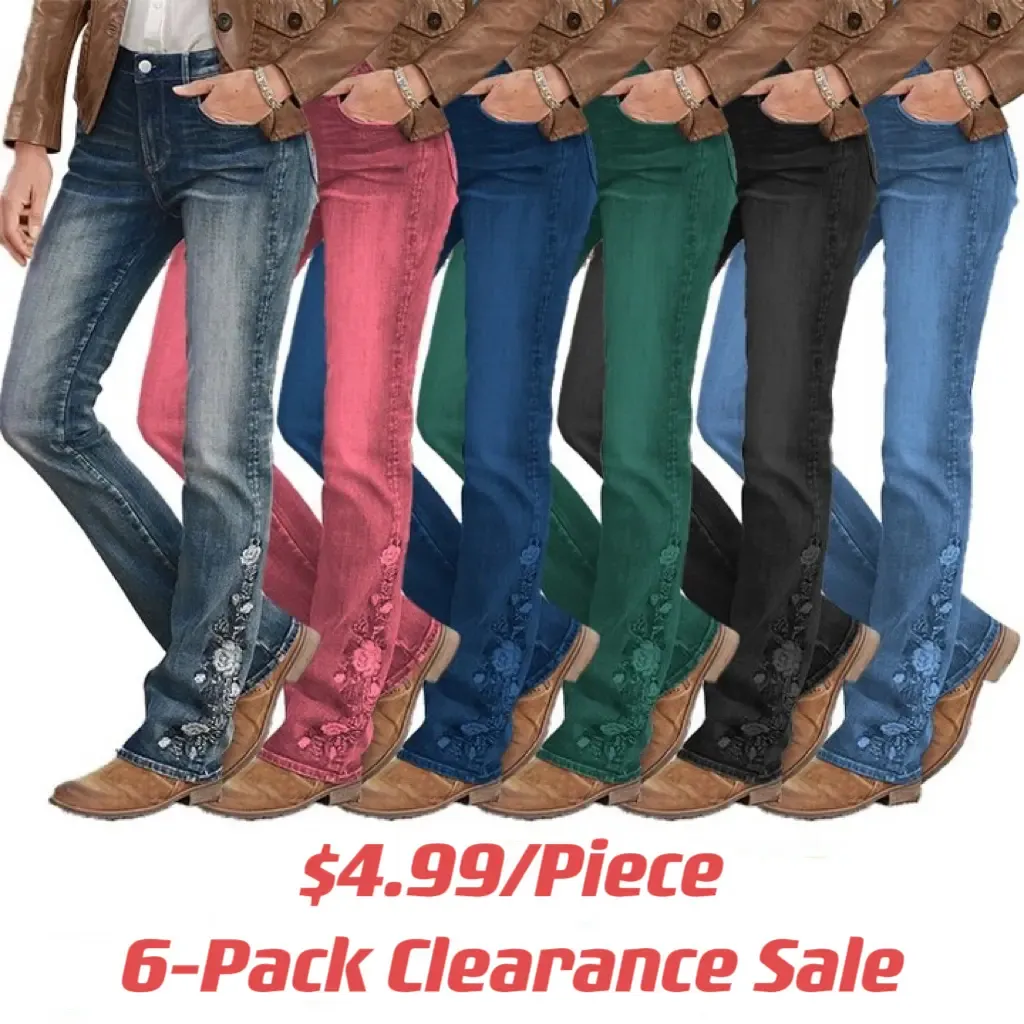 🔥LAST DAY 90% OFF🔥Floral Embroidery Mid Waist Bootcut Jeans