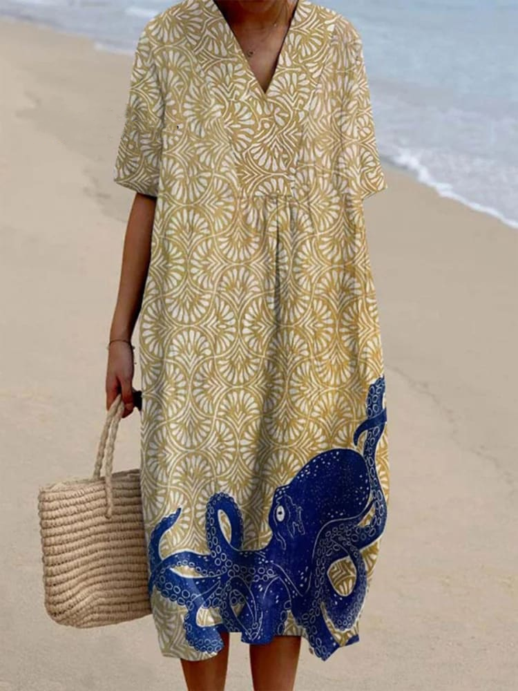 Women's Octopus Art Print Casual Dress c871