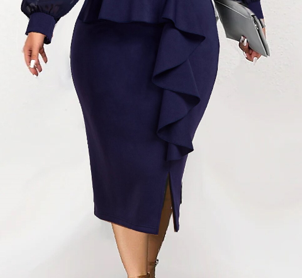 Women's Plus Size Sheath Dress Polka Dot Square Neck Long Sleeve Winter Fall Stylish Elegant Midi Dress Date Work Dress