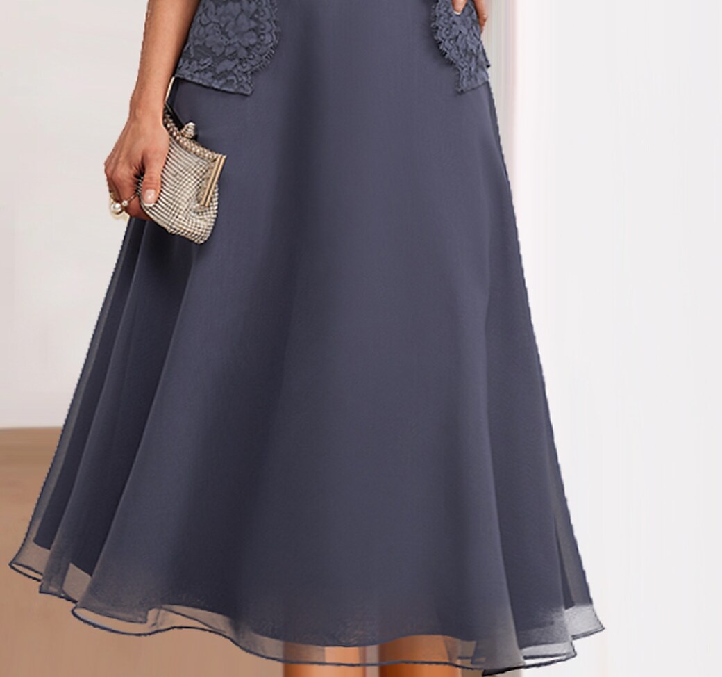 Women's Lace Dress Set 3/4 Length Sleeve Floral Embroidered Layered Ruched Dress