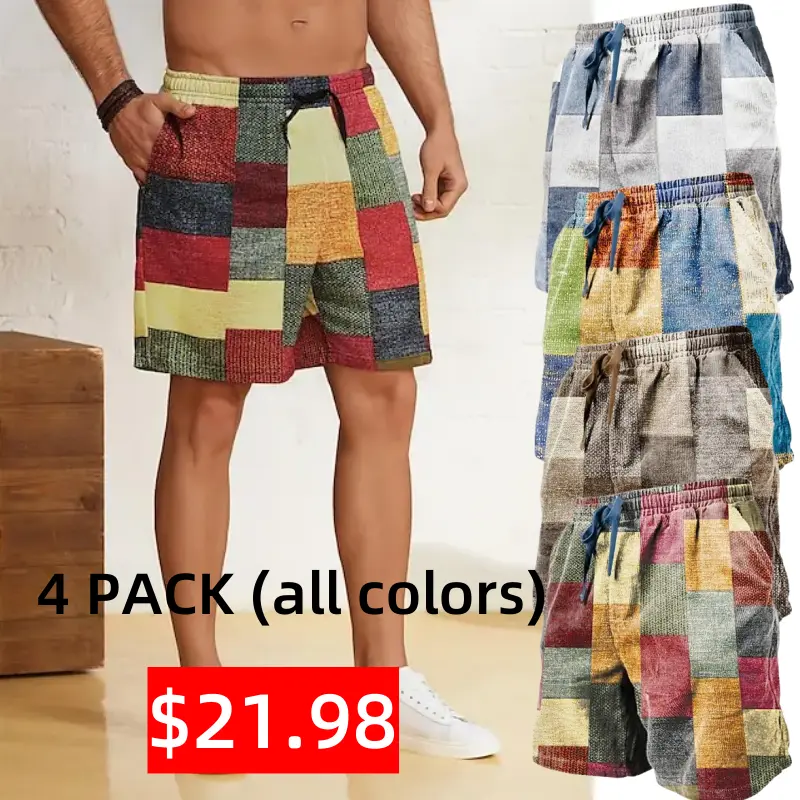 4 PACK-Men's Shorts Summer Shorts Casual Shorts Pocket Drawstring Elastic Waist Graphic Color Block Geometric Pattern Breathable Soft Short Casual Daily Holiday Fashion Streetwear Yellow Blue Micro-elastic