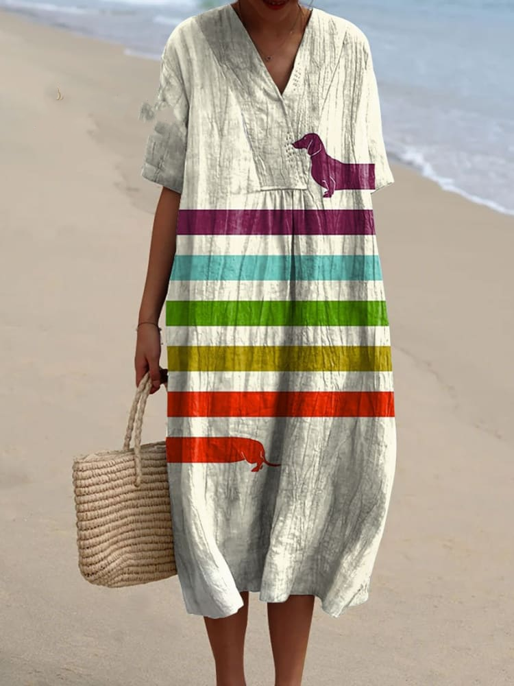 Women's Dachshund Lover Art Print Flowy Dress beba
