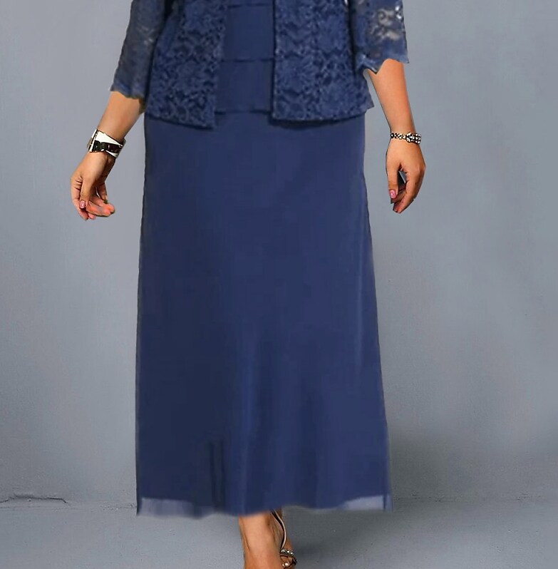 Women's Plus Size Dress Set Graphic Crew Neck 3/4 Length Sleeve Fall Winter Work Formal Maxi long Dress Date Work Dress