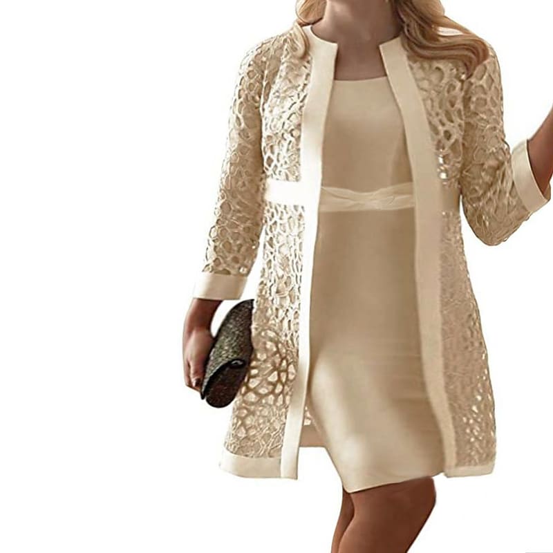 Women's Plus Size Curve Party Dress Set Solid Color Round Neck Lace Two Piece Dress