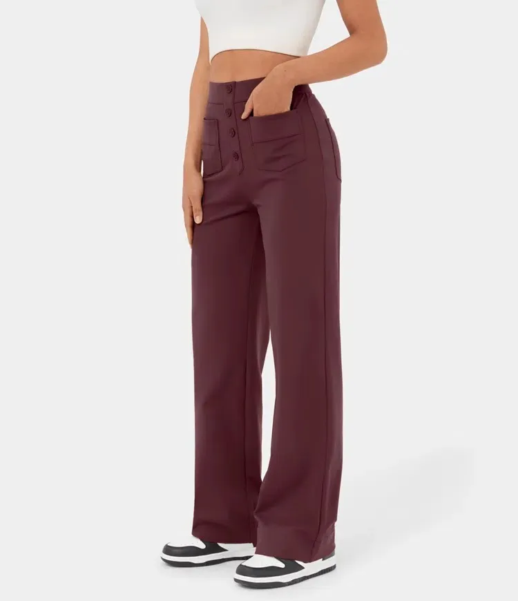 💖Today’s Promotion💐High Waisted Button Multiple Pockets Straight Leg Casual Pants