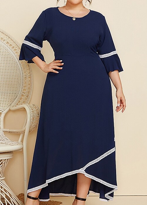 Women's Plus Size Holiday Dress Solid Color V Neck Formal Dress